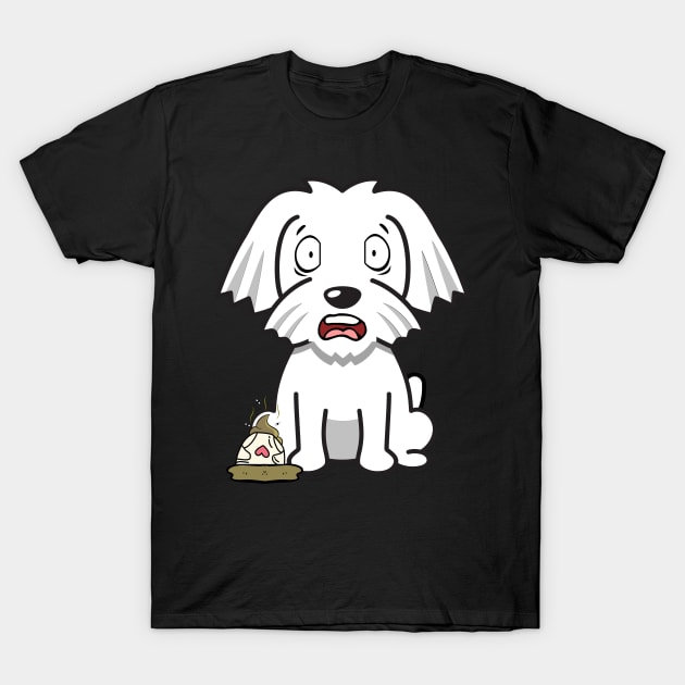 Funny white dog steps on a dirty diaper T-Shirt by Pet Station